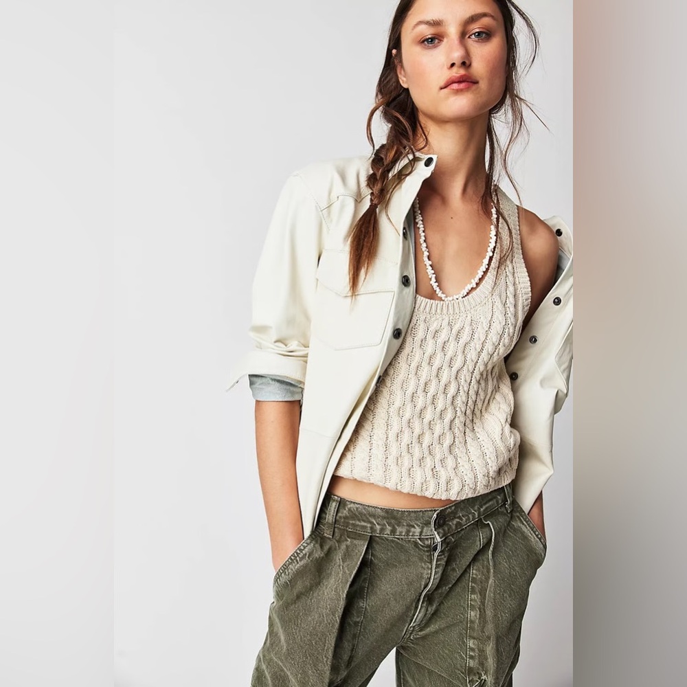 Free People Cream Cable Knit Muscle Tee - Picture 3 of 12